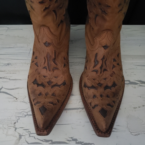 Corral Vintage Floral Inlay style C1961 Cowboy Boots in Saddle Tan - Women's 8 M - Picture 5 of 16